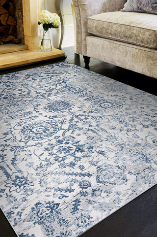 Couristan Calinda Marlowe Steel Blue/Ivory Area Rug Lifestyle Image Feature