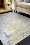 Couristan Calinda Grand Damask Gold/Silver/Ivry Area Rug Lifestyle Image Feature