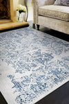 Couristan Calinda Grand Damask Steel Blue/Ivory Area Rug Lifestyle Image Feature