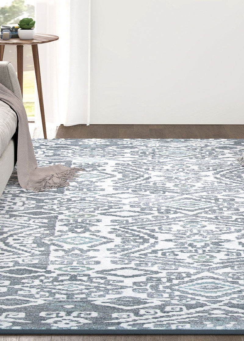 Couristan Everest Bohemia Greystone/Lime Area Rug Lifestyle Image Feature