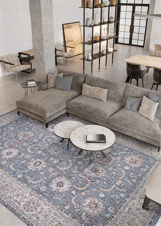 Couristan Savoy Lamar Slate Blue Area Rug Lifestyle Image Feature