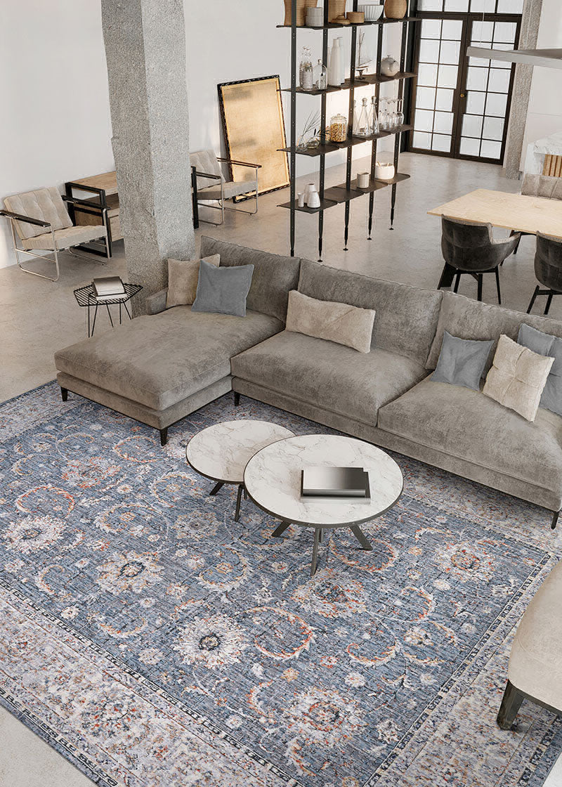 Couristan Savoy Lamar Slate Blue Area Rug Lifestyle Image Feature