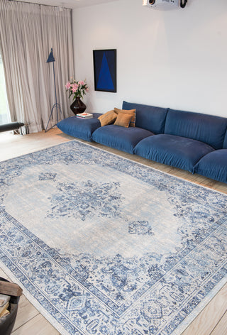 Louis de Poortere Khayma Fairfield 8670 Blue Border Area Rug  Feature