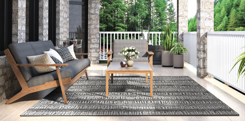 Couristan Everhome Tangent Charcoal/Ivory Area Rug Room Scene Feature