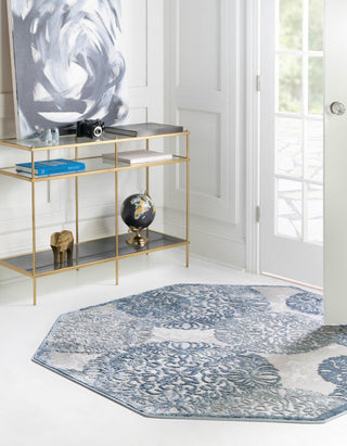 Unique Loom Aberdeen T-CHFD3 Blue Area Rug Octagon Lifestyle Image Feature