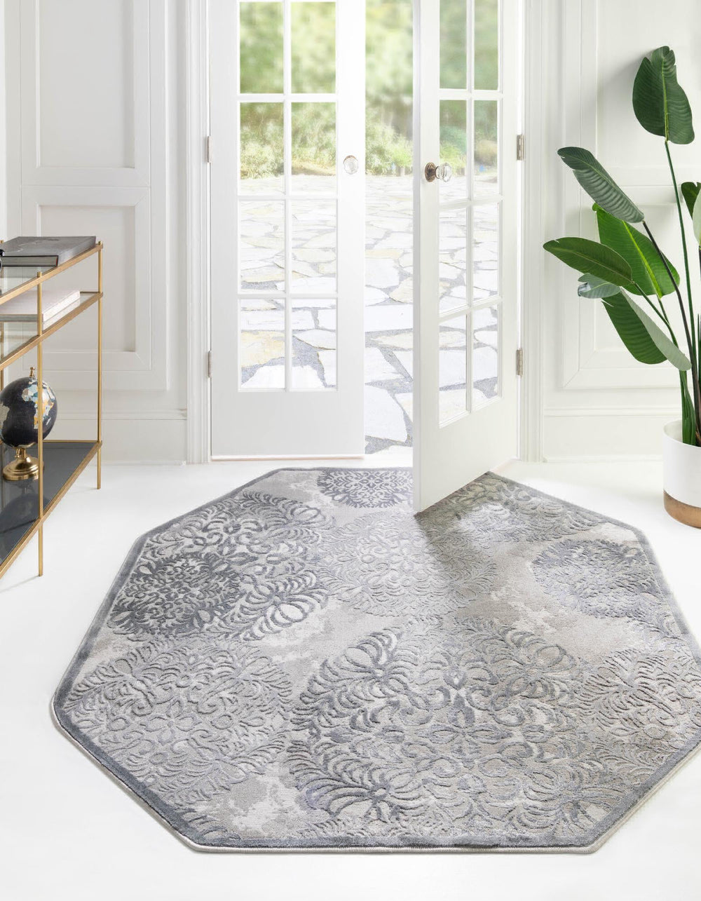 Unique Loom Aberdeen T-CHFD3 Gray Area Rug Octagon Lifestyle Image Feature