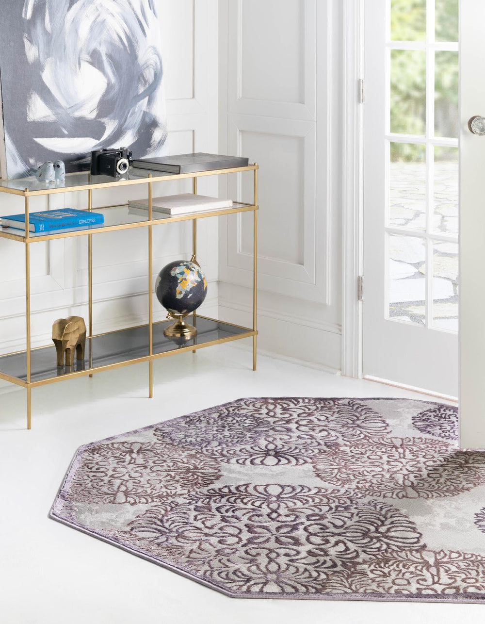 Unique Loom Aberdeen T-CHFD3 Violet Area Rug Octagon Lifestyle Image Feature