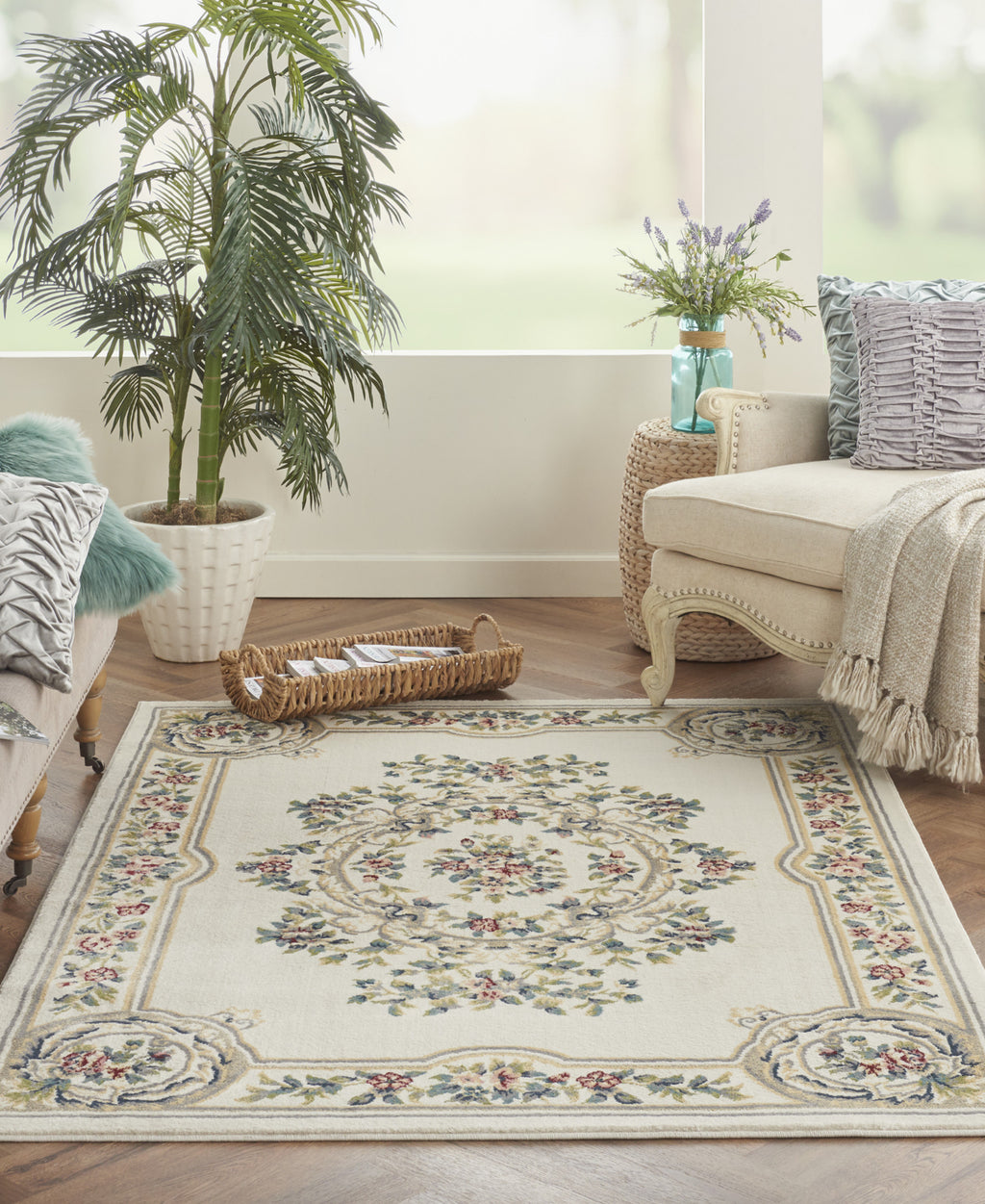 Nourison Aubusson ABS1 Ivory Area Rug Room Scene Featured