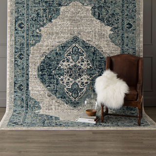 Karastan Zephyr Acropolis Robin's Egg Area Rug Lifestyle Image