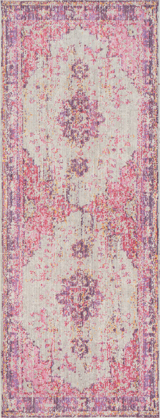 Surya Antioch AIC-2305 Bright Pink Light Gray Lavender Dark Purple Medium Yellow Saffron Area Rug Runner Image