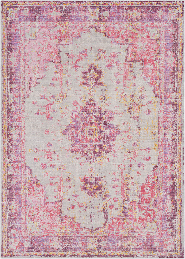Surya Antioch AIC-2305 Bright Pink Light Gray Lavender Dark Purple Medium Yellow Saffron Area Rug main image