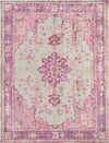 Surya Antioch AIC-2305 Bright Pink Light Gray Lavender Dark Purple Medium Yellow Saffron Area Rug Main Image 8 X 10