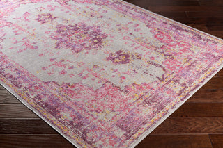 Surya Antioch AIC-2305 Bright Pink Light Gray Lavender Dark Purple Medium Yellow Saffron Area Rug Corner Image