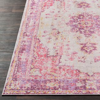 Surya Antioch AIC-2305 Bright Pink Light Gray Lavender Dark Purple Medium Yellow Saffron Area Rug Detail Image