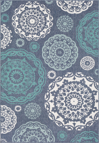 Surya Alfresco ALF-9666 Charcoal Aqua Teal White Area Rug Main Image  5'3"x7'6"