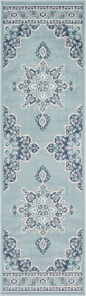 Surya Alfresco ALF-9687 Charcoal Aqua Teal White Area Rug Runner Image