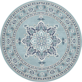 Surya Alfresco ALF-9687 Charcoal Aqua Teal White Area Rug Round Image