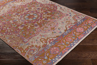 Surya Amsterdam AMS-1016 Bright Pink Ivory Camel Dark Blue Area Rug Mirror Corner Image