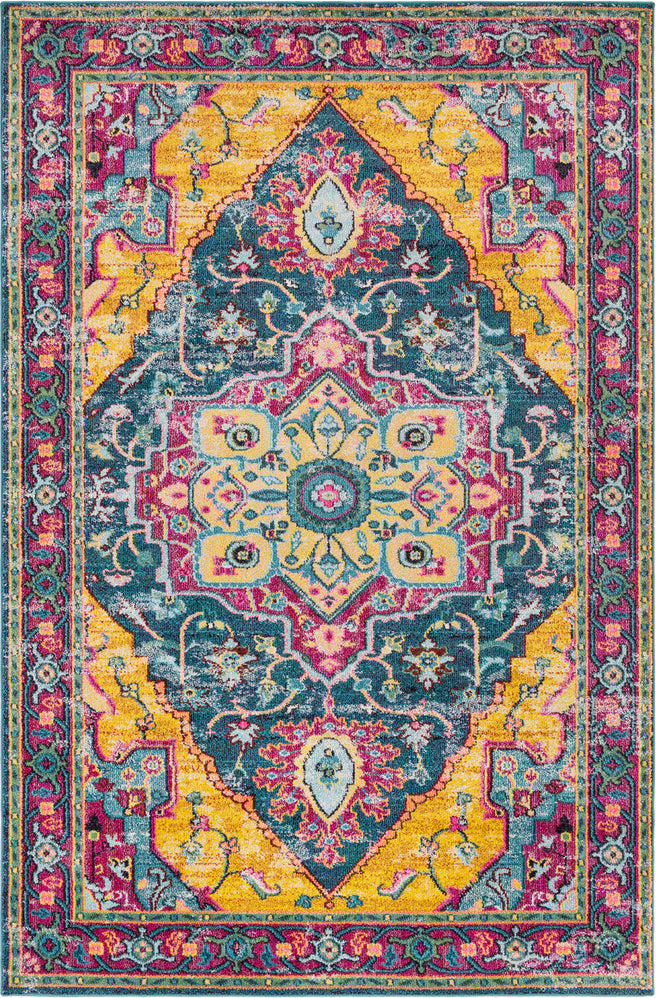 Surya Anika ANI-1030 Teal Aqua Dark Blue Saffron Bright Pink Red White Beige Area Rug main image