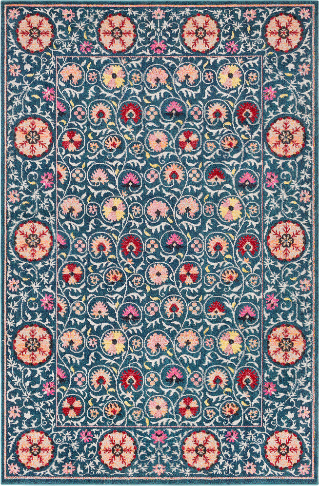 Surya Anika ANI-1032 Teal Dark Blue Bright Red Pink Saffron White Beige Camel Burnt Orange Area Rug main image