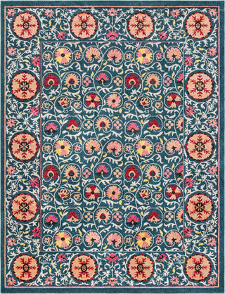 Surya Anika ANI-1032 Teal Dark Blue Bright Red Pink Saffron White Beige Camel Burnt Orange Area Rug Main Image 8 X 10