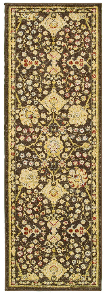 LR Resources Antigua 80990 Brown/Green Machine Loomed Area Rug 2' X 6'