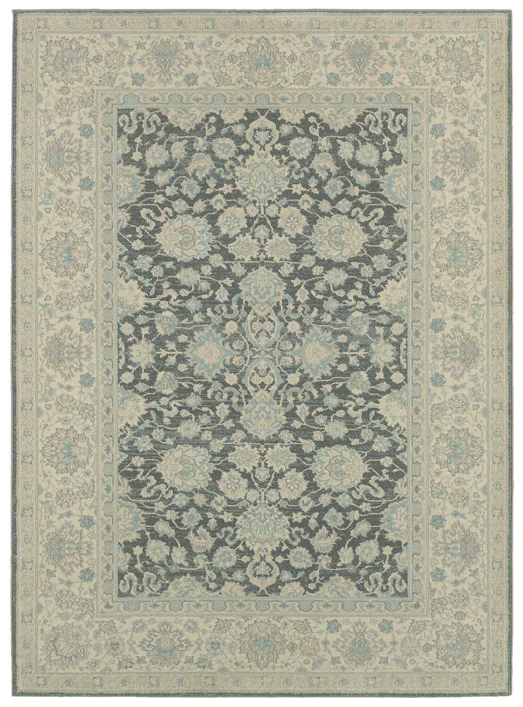 LR Resources Antigua 80997 Silver/Blue Machine Loomed Area Rug 2' X 6'