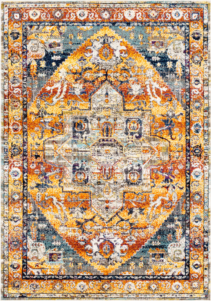 Surya Ararat ARA-2304 Bright Orange Yellow Red Dark Purple Aqua Blue Charcoal Navy White Black Area Rug Mirror main image