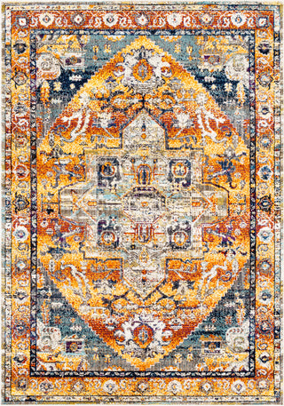 Surya Ararat ARA-2304 Bright Orange Yellow Red Dark Purple Aqua Blue Charcoal Navy White Black Area Rug Mirror main image