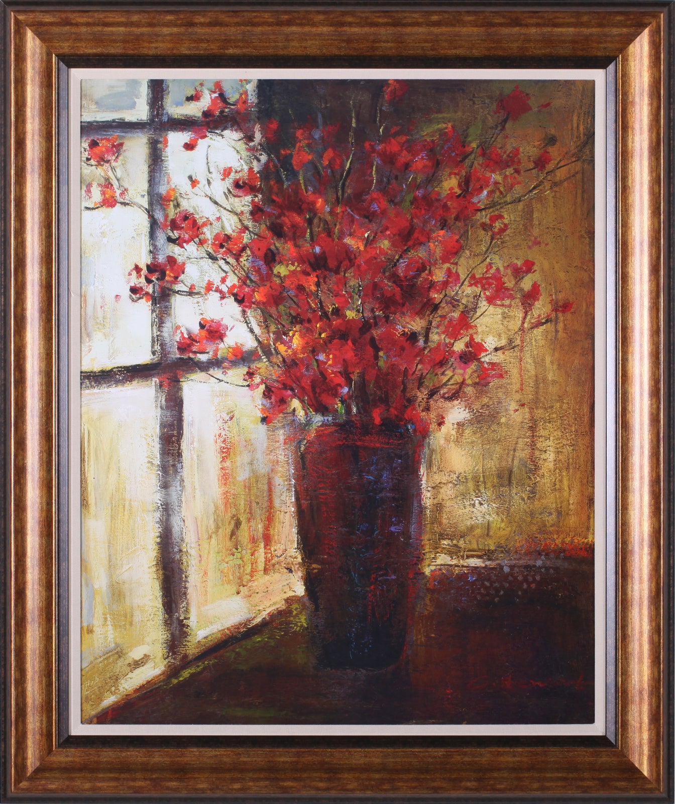 Art Effects Vase Of Red Flowers Wall Art by Christine Stewart