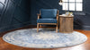 Unique Loom Asheville OWE-BRK1 Navy Blue Area Rug Round Lifestyle Image