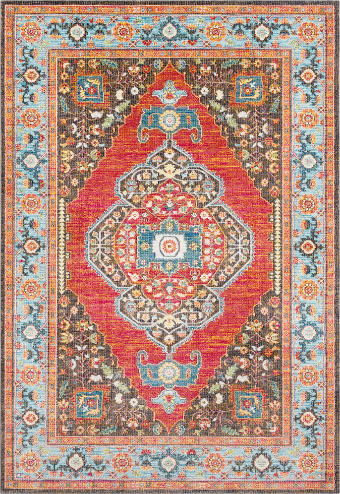 Surya Aura Silk ASK-2307 Rose Bright Pink Yellow Camel Dark Brown Red Sky Blue White Green Lime Area Rug main image