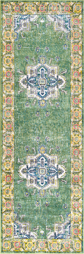 Surya Aura Silk ASK-2313 Lime Dark Green Sky Blue Medium Gray White Bright Yellow Saffron Pink Charcoal Black Area Rug Runner Image