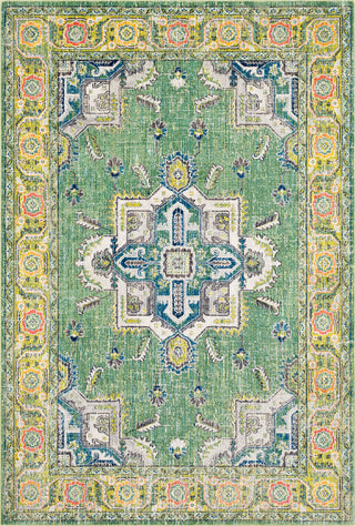 Surya Aura Silk ASK-2313 Lime Dark Green Sky Blue Medium Gray White Bright Yellow Saffron Pink Charcoal Black Area Rug main image