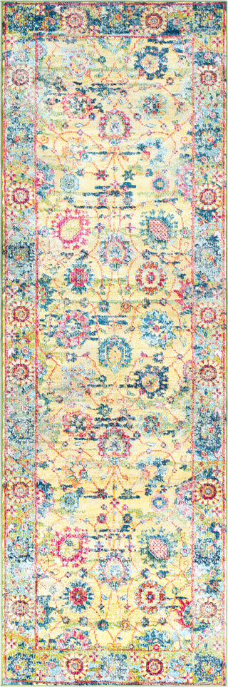 Surya Aura Silk ASK-2317 Bright Yellow White Lime Dark Green Sky Blue Pink Rose Black Area Rug Runner Image