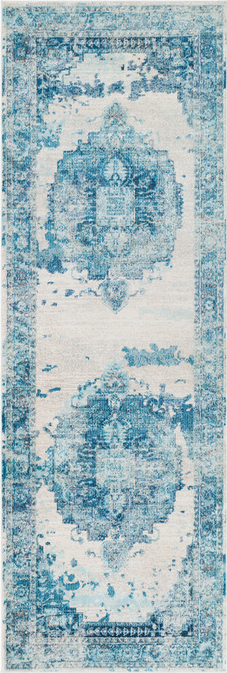 Surya Aura Silk ASK-2328 Sky Blue Bright Navy White Medium Gray Area Rug Runner Image