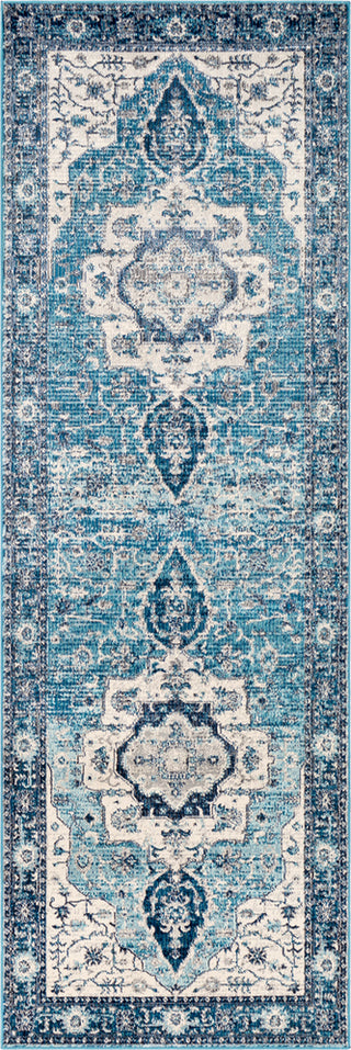 Surya Aura Silk ASK-2329 Sky Blue Bright Navy White Medium Gray Charcoal Black Area Rug Runner Image