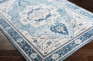Surya Aura Silk ASK-2329 Sky Blue Bright Navy White Medium Gray Charcoal Black Area Rug Corner Image