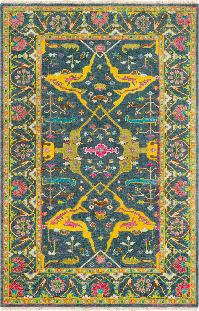 Surya Antique ATQ-1016 Navy Mustard Olive Bright Pink Dark Brown Aqua Wheat Blue Area Rug main image