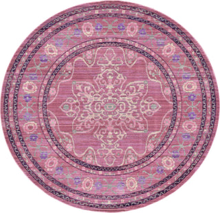 Unique Loom Austin T-B150A Pink Area Rug Round Top-down Image