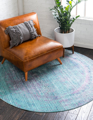 Unique Loom Austin T-E320C Light Blue Area Rug Round Lifestyle Image