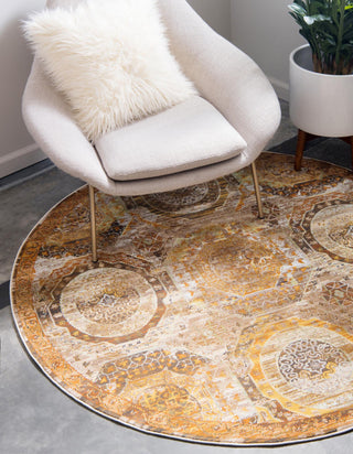 Unique Loom Baracoa T-F509 Beige Area Rug Round Lifestyle Image Feature