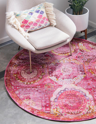 Unique Loom Baracoa T-F509 Pink Area Rug Round Lifestyle Image