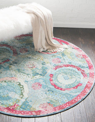 Unique Loom Baracoa T-F509 Turquoise Area Rug Round Lifestyle Image