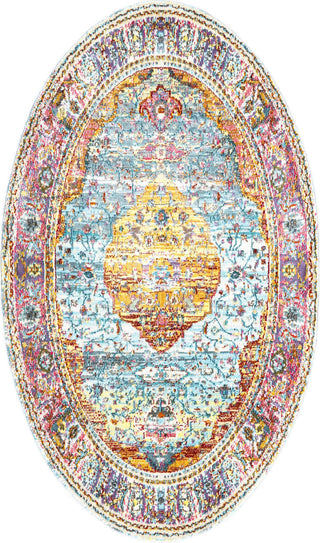 Unique Loom Baracoa T-F557 Light Blue Area Rug Oval Top-down Image