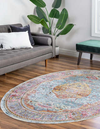 Unique Loom Baracoa T-F557 Light Blue Area Rug Oval Lifestyle Image Feature