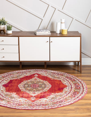 Unique Loom Baracoa T-F561 Red Area Rug Round Lifestyle Image