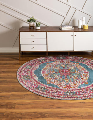 Unique Loom Baracoa T-F561 Turquoise Area Rug Round Lifestyle Image