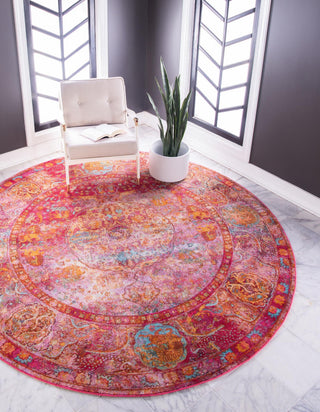 Unique Loom Baracoa T-F576 Red Area Rug Round Lifestyle Image