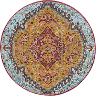 Unique Loom Baracoa T-HAVANA-1003 Gold Area Rug Round Top-down Image